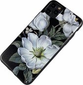 Apple iPhone X / Xs - witte bloemen zacht hoesje Lisanne zwart - Geschikt voor
