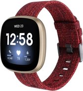 Strap-it Gewven nylon bandje - geschikt voor Fitbit Versa 3 / Fitbit Sense - rood - Maat: Maat S