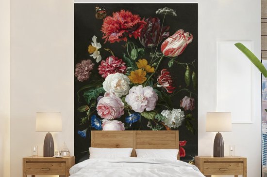 Behang - Fotobehang Stilleven met bloemen in een glazen vaas - Schilderij  van Jan... | bol.com