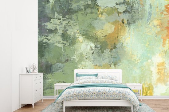 India Wasserette opgroeien Behang - Fotobehang Olieverf-schilderij groen - Breedte 305 cm x hoogte 220  cm | bol.com
