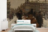 Behang - Fotobehang De Singelbrug bij de Paleisstraat in Amsterdam - Schilderij van George Hendrik Breitner - Breedte 420 cm x hoogte 280 cm