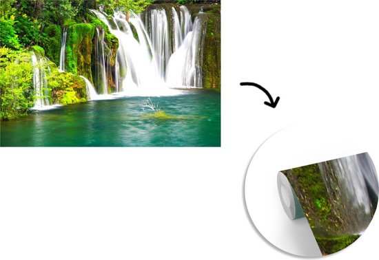 Papier peint vinyle - Diverses cascades du parc national d'Erawan en Thaïlande largeur 420 cm x hauteur 280 cm - Tirage photo sur papier peint (disponible en 7 tailles)