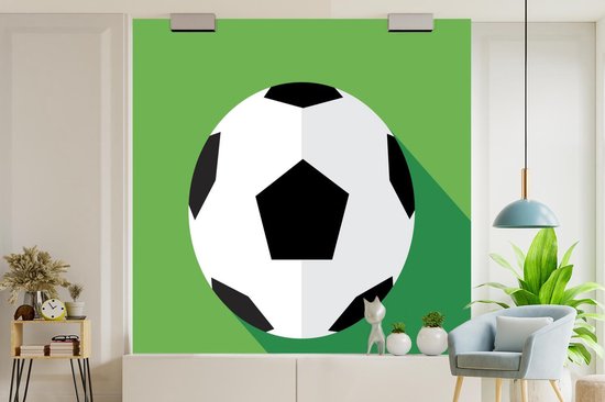 Papier peint photo vinyle - Une illustration d'un ballon de football sur fond vert largeur 350 cm x hauteur 350 cm - Tirage photo sur papier peint (disponible en 7 tailles)