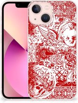 GSM Hoesje Geschikt voor iPhone13 mini Back Case TPU Siliconen Hoesje Angel Skull Red
