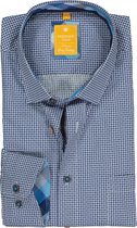 Redmond modern fit overhemd - poplin - blauw met wit en grijs dessin (contrast) - Strijkvriendelijk - Boordmaat: 37/38