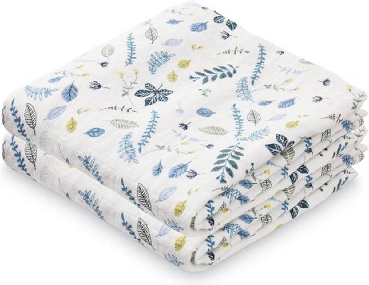 Goedkoopste Cam Cam hydrofiele doeken set van twee 70x70 - pressed leaves blue