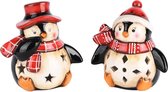 Set 2 x Pinguin zittend met ledverlichting 12x9x13 cm| A205338 | Dekoratief