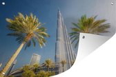 Décoration murale Burj Khalifa à Dubaï avec deux palmiers - 180x120 cm - Affiche jardin - Toile jardin