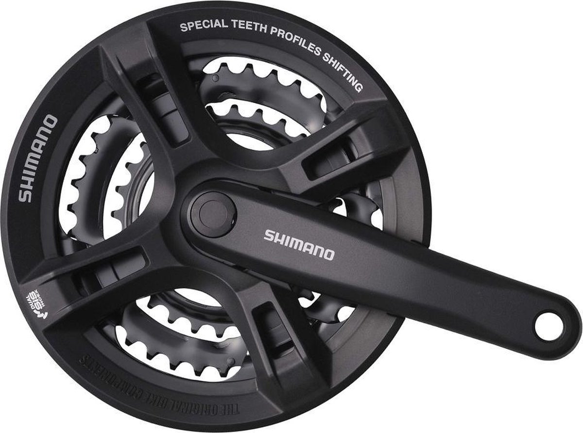 Crankstel 6/7/8 speed Shimano FC-TY501 170mm 48x38x28T met kettingscherm - zwart - Shimano