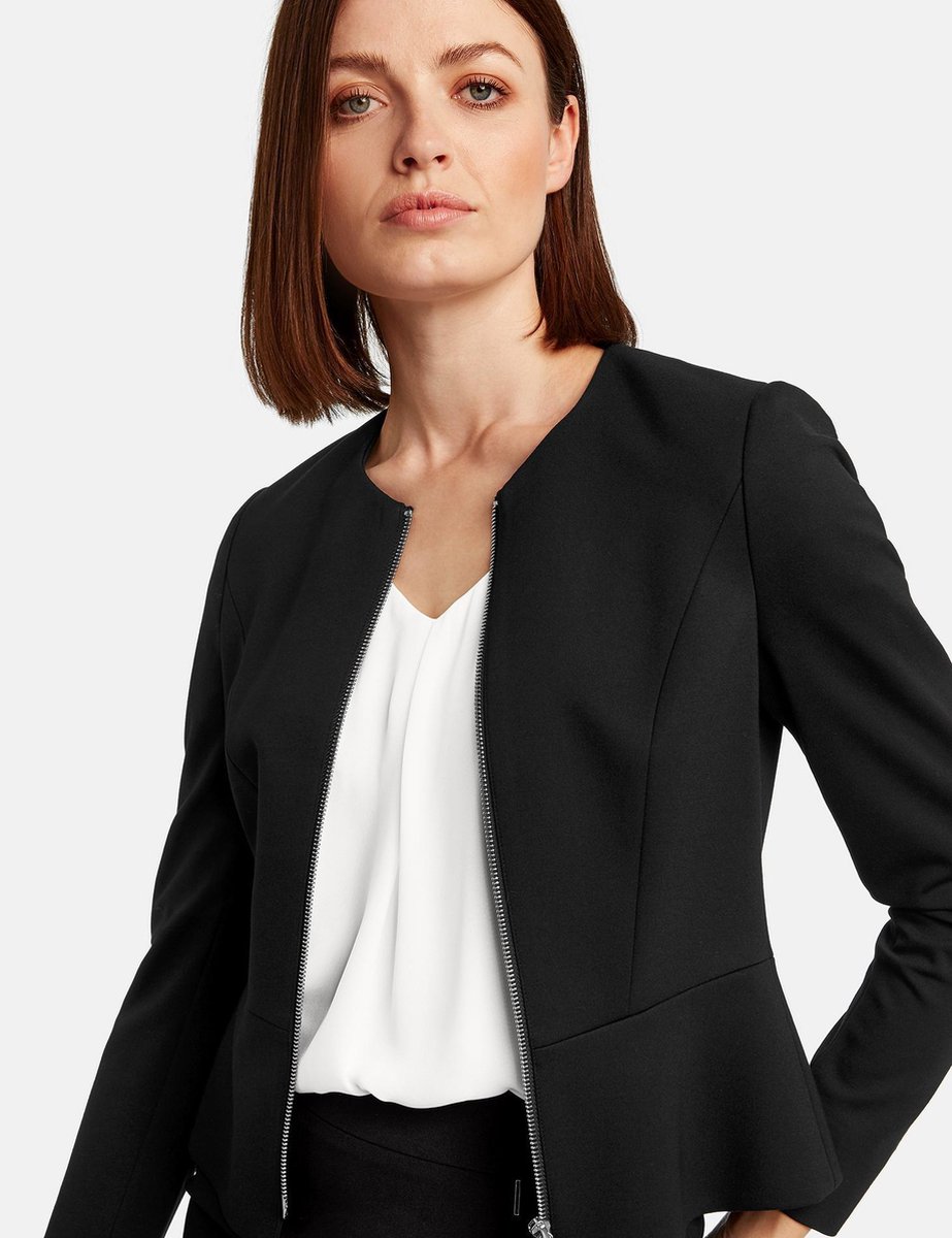 TAIFUN Dames Korte blazer met ritssluiting Schwarz-40