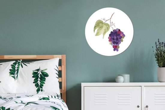 WallCircle - Stickers muraux muraux - Cercle de papier peint - Raisins - Feuilles - Aquarelle - 50x50 cm - Cercle mural - Autocollant - Autocollant papier peint rond