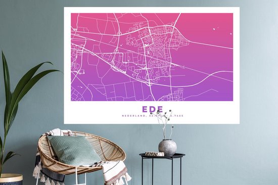 Stickers Stickers muraux - Plan de la ville - Ede - Pays- Nederland - Violet - 120x80 cm - Feuille adhésive - Carte