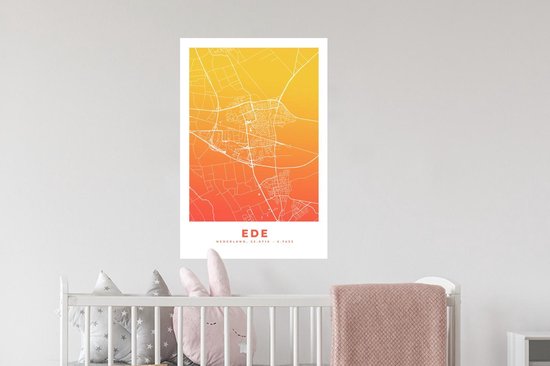 Stickers muraux - Plan de la ville - Ede - Nederland -Bas - Jaune - 40x60 cm - Feuille adhésive - Carte