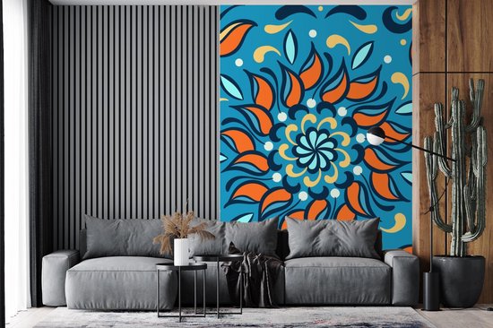 Abstrait et motif d'un tournesol orange sur fond bleu 180x280 cm