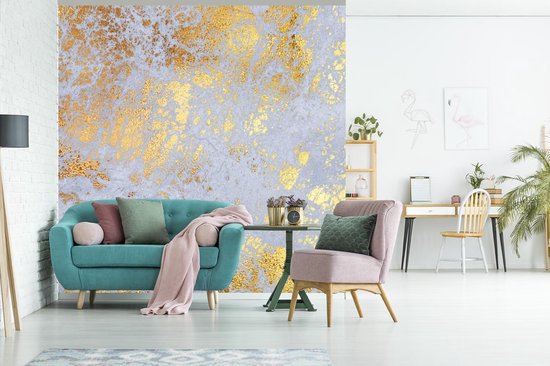 Papier peint - Papiers Papier peint photo Marbre - Or - Grijs - Largeur 260 cm x Hauteur 260 cm