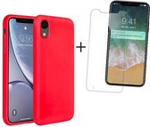 Tikawi Iphone XR Case Rood Siliconen + Gehard Glas Tikawi [Soft Gel] [Hoge bescherming] [Anti-kras] [Dun en licht]