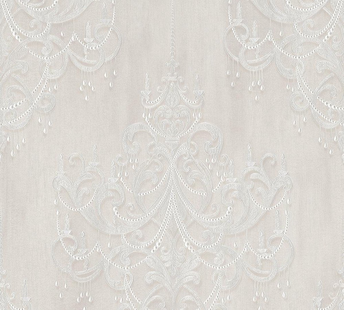 KROONLUCHTER MET KRALEN BEHANG | Barok Ornamenten - wit grijs zilver - Livingwalls Mata Hari