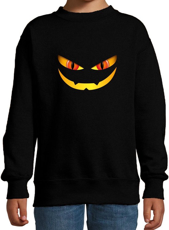 Halloween Monster gezicht halloween verkleed sweater zwart - kinderen - horror trui / kleding / kostuum 98/104