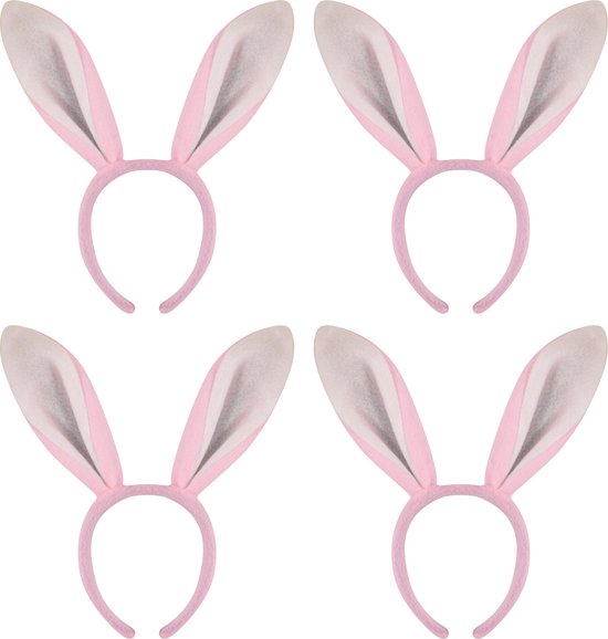 10x Stuks Konijnenbunny Oren Roze Met Wit Voor Volwassenen 27 X 28 Cm