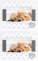 2x stuks houten fotolijstje wit/grijs met honden/katten pootje geschikt voor een foto van 10 x 15 cm