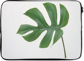 Laptophoes 13 inch - Botanisch blad op een witte achtergrond - Laptop sleeve - Binnenmaat 32x22,5 cm - Zwarte achterkant