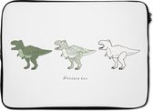 Laptophoes 14 inch - Dinosaurus - Kinderkamer - Tyrannosaurus - Jongens - Meisjes - Kinderen - Laptop sleeve - Binnenmaat 34x23,5 cm - Zwarte achterkant