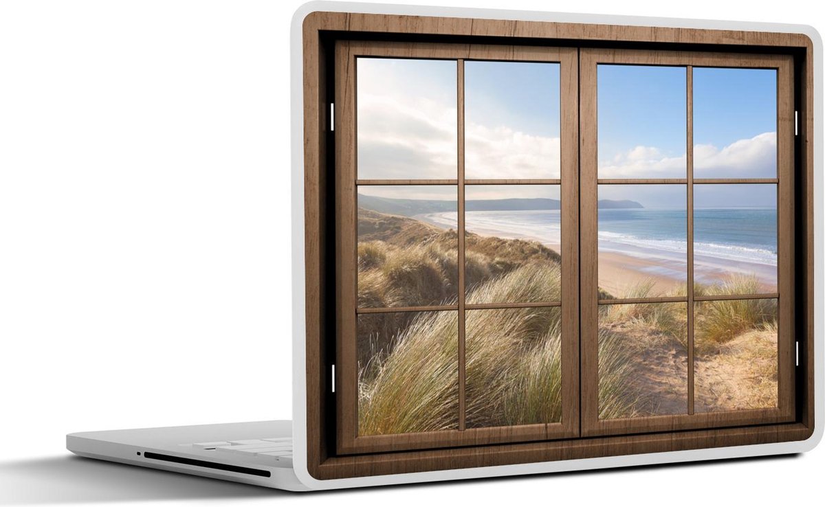 Laptop sticker - 10.1 inch - Doorkijk - Strand - Hout - 25x18cm - Laptopstickers - Laptop skin - Cover
