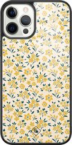 iPhone 12 Pro hoesje glass - Yellow garden | Apple iPhone 12 Pro  case | Hardcase backcover zwart