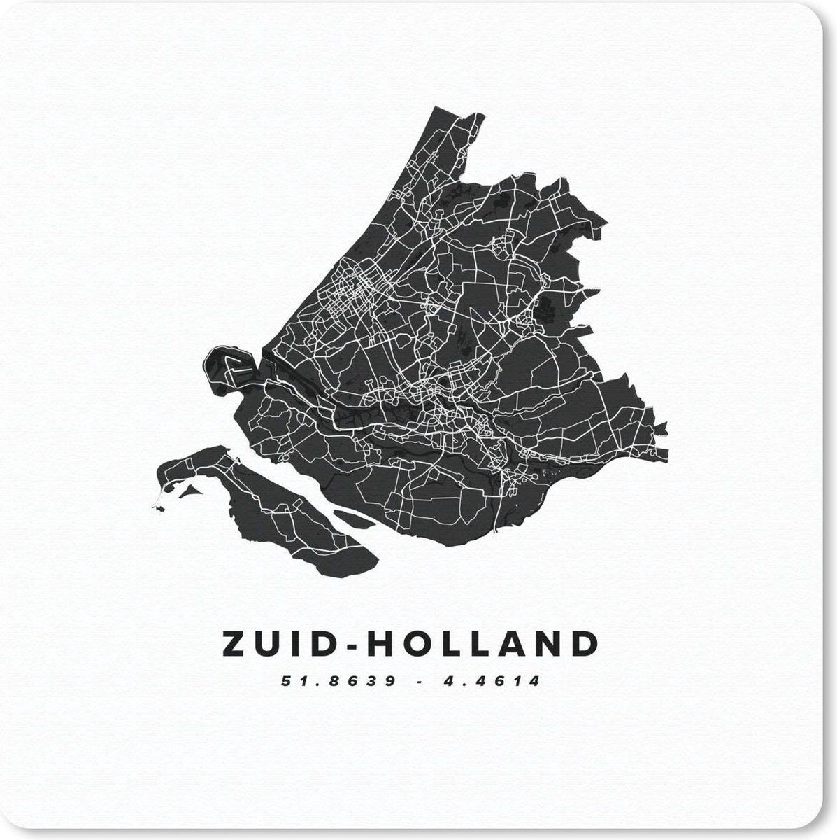Muismat 30x30 cm - Mousepad Zuid-Holland - Nederland - Kaart - Wit - Muismatten