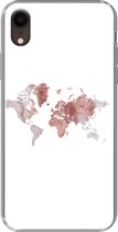 Geschikt voor iPhone XR hoesje - Wereldkaart - Roze - Verf - Siliconen Telefoonhoesje
