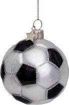 Ornament glass white/black glitter football H7cm
