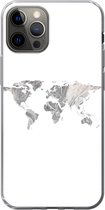 Geschikt voor iPhone 12 Pro hoesje - Wereldkaart - Patronen - Zwart - Siliconen Telefoonhoesje