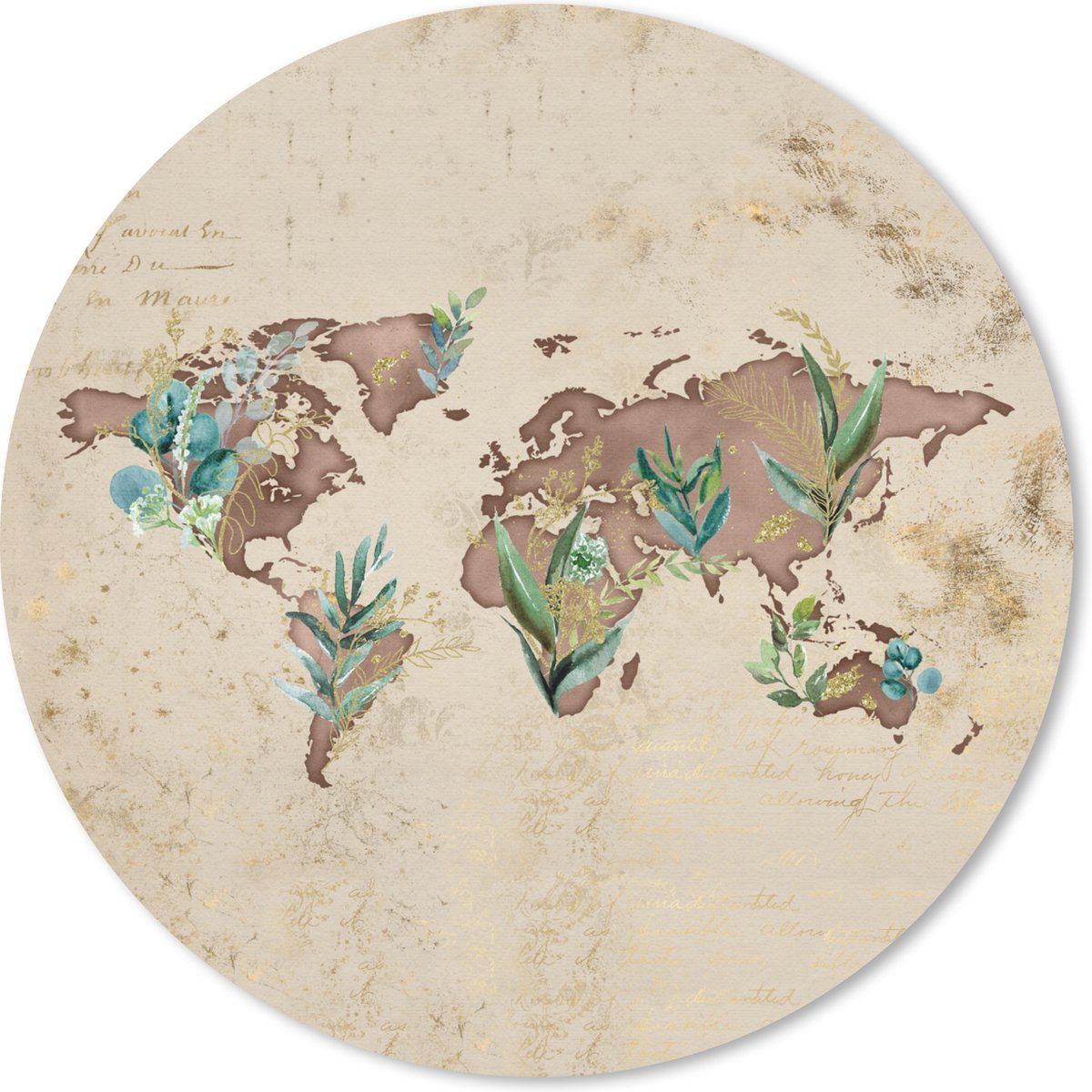 Muismat rond 20x20 cm - Mousepad Wereldkaart - Bruin - Vintage - Ronde muismatten