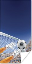 Poster Een illustratie van een keeper die de voetbal tegenhoudt - Jongetje - Meisjes - Kind - 20x40 cm