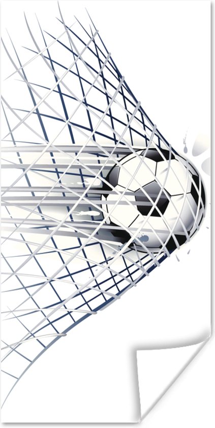 Poster Een illustratie van een voetbal die het doel in gaat - Jongetjes - Meisjes - Kids - 20x40 cm