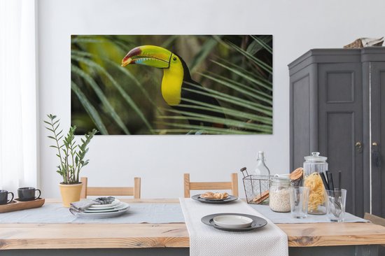 Tableau Toile Toucan - Feuilles - Branche - 160x80 cm - Décoration murale