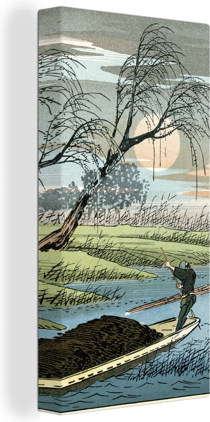 Tableau sur toile Gravure sur bois japonaise Vintage - 20x40 cm - Décoration murale