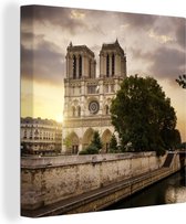 Toile Peinture Lever de Soleil à Notre Dame de Paris - 90x90 cm - Décoration murale