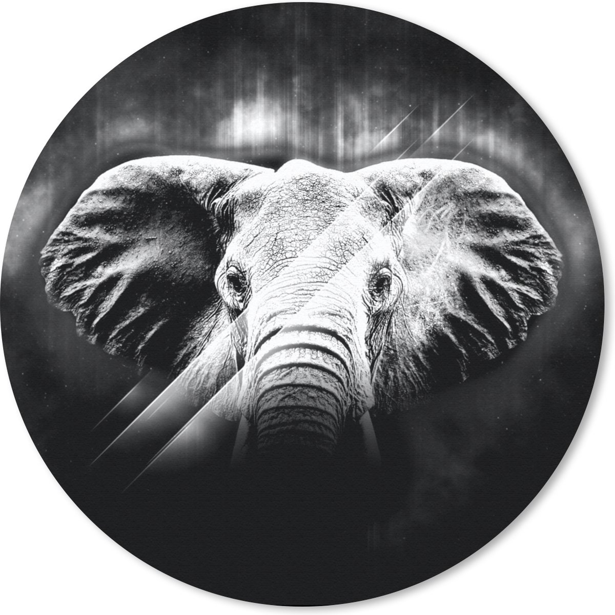 Muismat rond 30x30 cm - Mousepad Olifant - Lijn - Licht - Zwart - Wit - Ronde muismatten