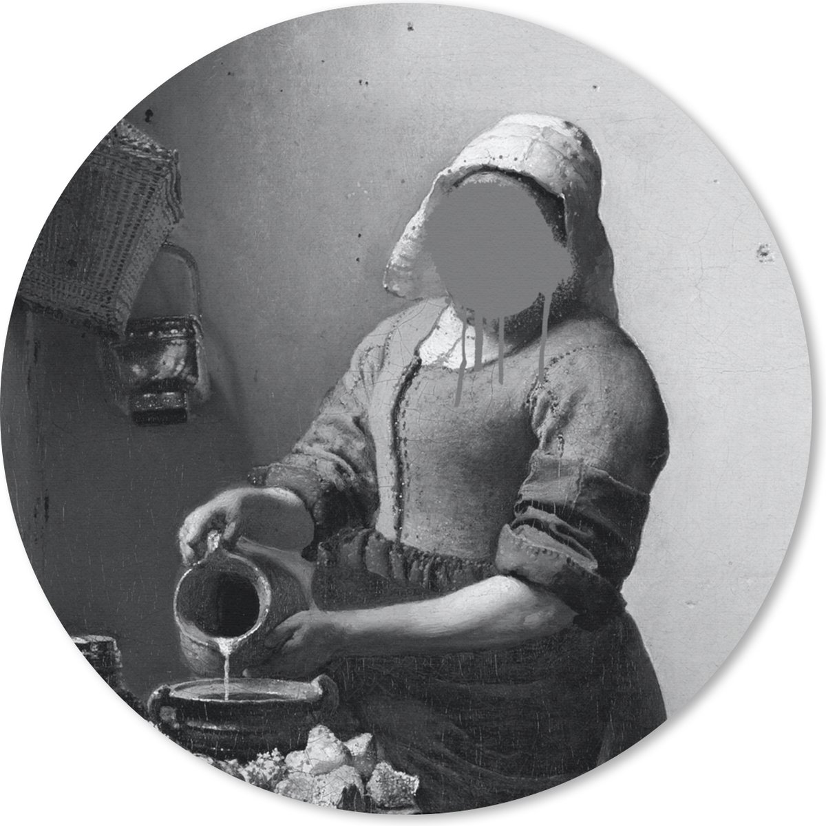 Muismat rond 30x30 cm - Mousepad Het melkmeisje - Johannes Vermeer - Zwart - Wit - Ronde muismatten