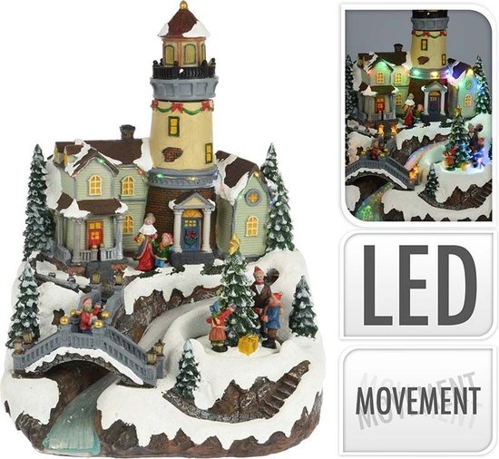 Kerstdorp - met toren en draaiende kerstboom