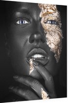 Zwarte vrouw bodypaint met gouden makeup - Foto op Dibond - 30 x 40 cm