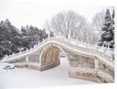 Met sneeuw bedekt bruggetje over Kunming Lake in Beijing - Foto op Dibond - 90 x 60 cm