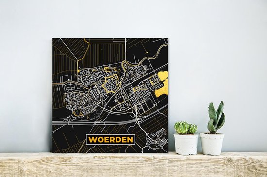Décoration murale Métal - Peinture Aluminium Industrielle - Carte - Woerden - Or - Zwart - 20x20 cm - Dibond - Photo sur aluminium - Décoration murale industrielle - Pour le salon / chambre