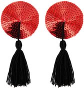 Paris Hollywood - Tepelcovers - Met Paillettes en Hangers - One Size - Zwart+Rood