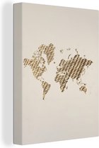 Wanddecoratie Kaart - Wereld - Touw - Canvas - 60x80 cm