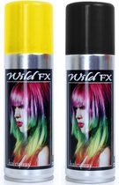 Set van 2x kleuren haarverf/haarspray van 125 ml - Zwart en Geel - Carnaval verkleed spullen