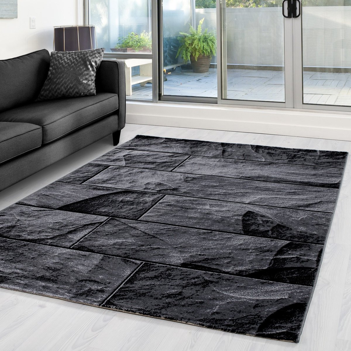 Parma Design Vloerkleed Zwart / Grijs Laagpolig- 80x150 CM