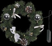 Mini kerstkrans verlicht "Zilver" 30cm -lichtkleur: Warm Wit -Werkt op batterijen -Met timer functie -Kerstdecoratie