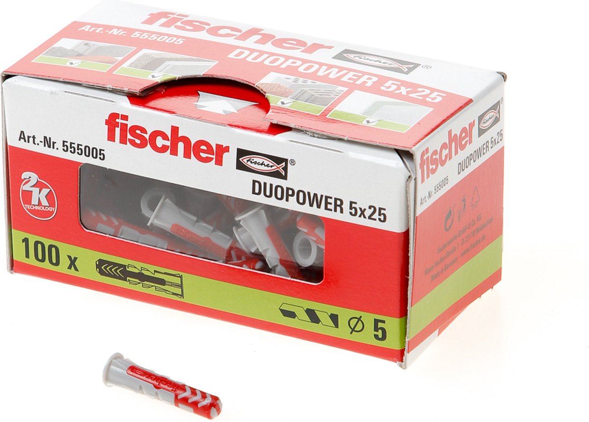 Fischer plug Duopower 5x25mm (Prijs per 50 stuks)